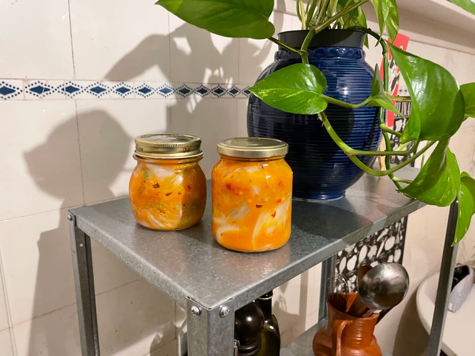Das Kimchi ist bereit um im Dunkeln gelagert zu werden. 