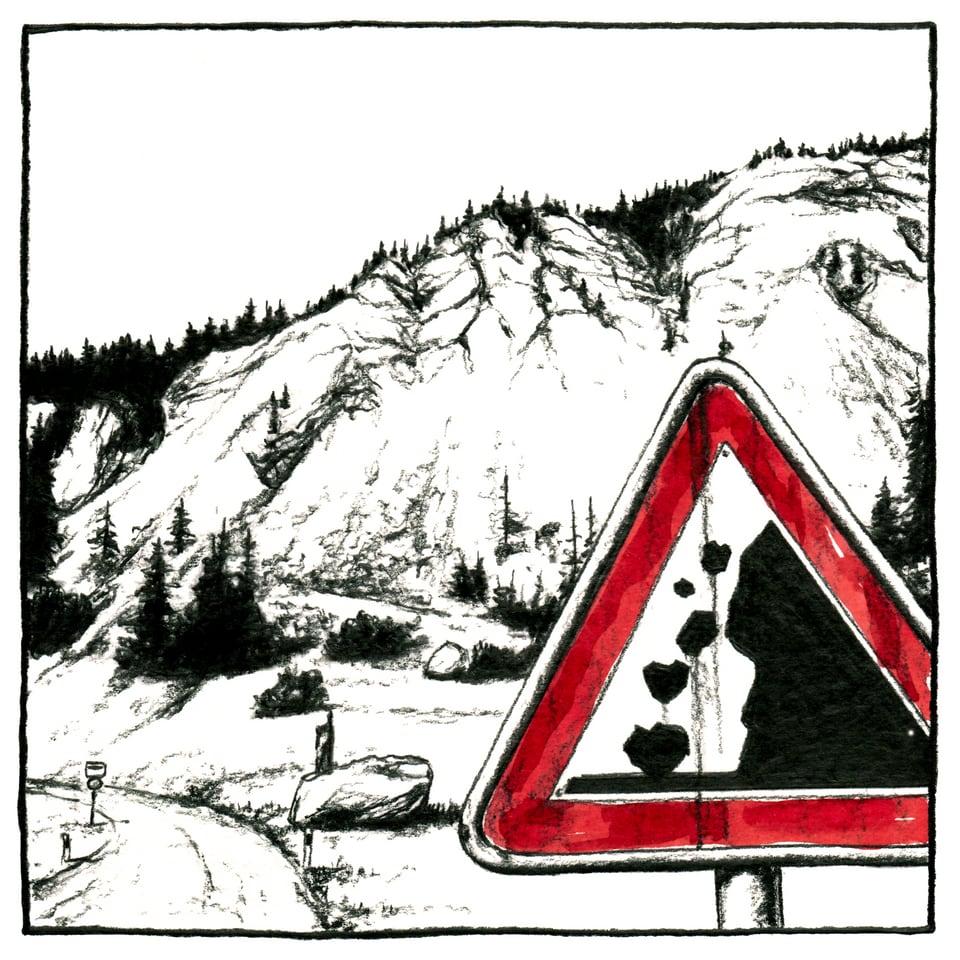 Purtret d'ina tavla d'avertiment.
