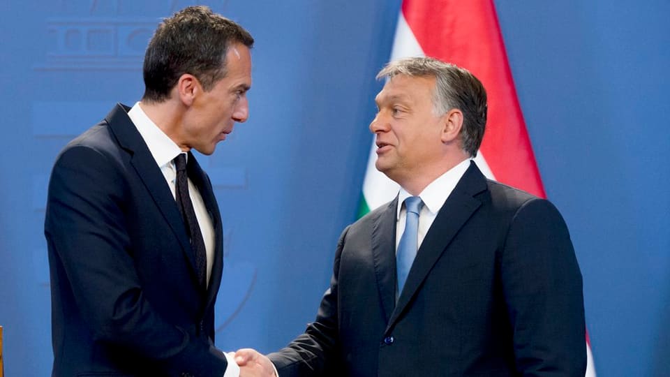 Il chancelier austriac Chirstian Kern (sanester) ed il primminister ungarais Victor Orban.