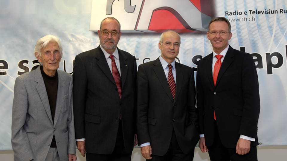 Foto dals quatter directurs da RTR (da sanester): Clemens Pally, Chasper Stupan, Bernard Cathomas e Mariano Tschuor.