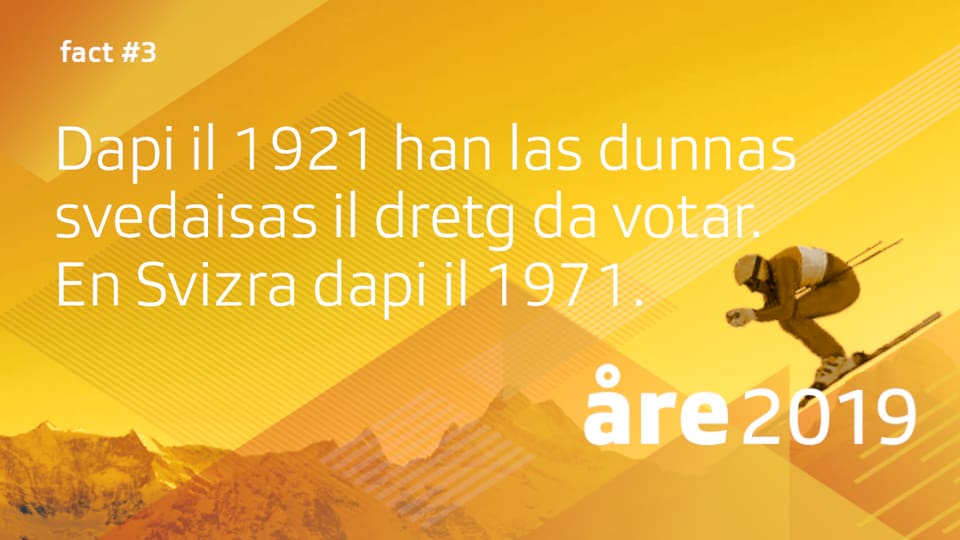 Visual cun l'inscripziun: «Dapi il 1921 han las dunnas svedaisas il dretg da votar. En Svizra dapi il 1971.»