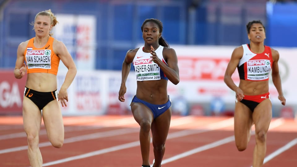 L'Ollandaisa Tessa van Schagen (san.), Dina Asher-Smith (GB) entamez e Mujinga Kambundji.