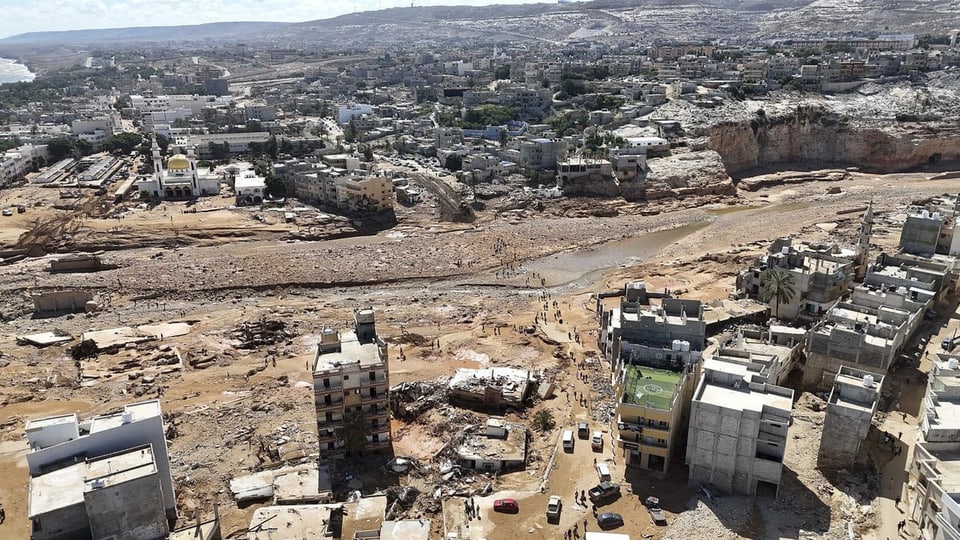 Die teilweise zerstörte Stadt Derna.
