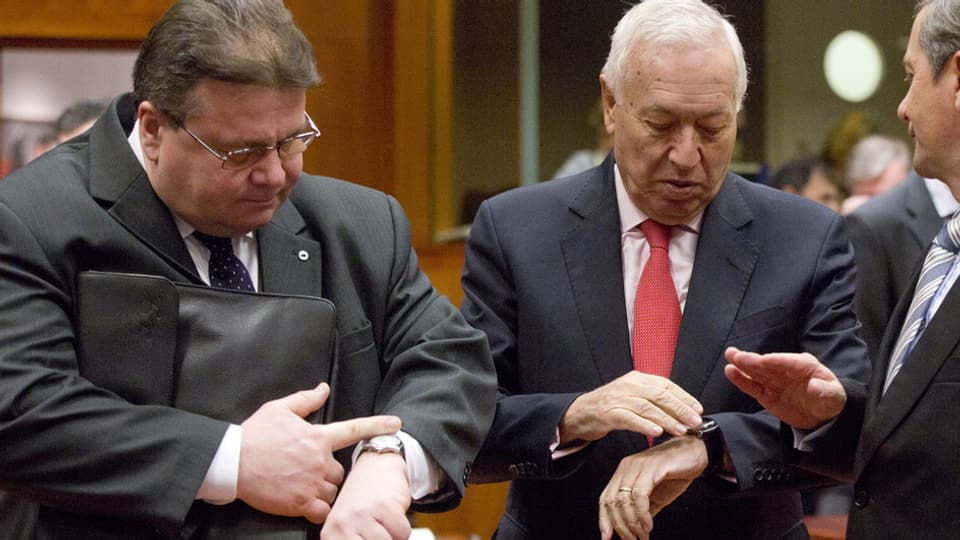 Ils ministers da l’exteriur da la Lituania LInkevicius e ses collega spagnol Garcia-Margallo. 