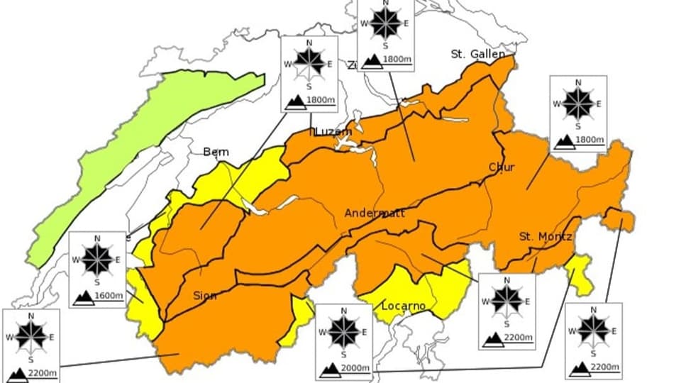 Charta geografica cun privels da lavinas