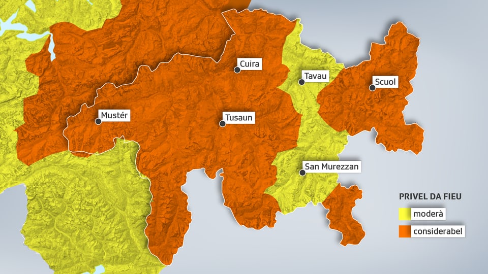 Carta actuala davart il privel d'incendis da guaud en il Grischun. 