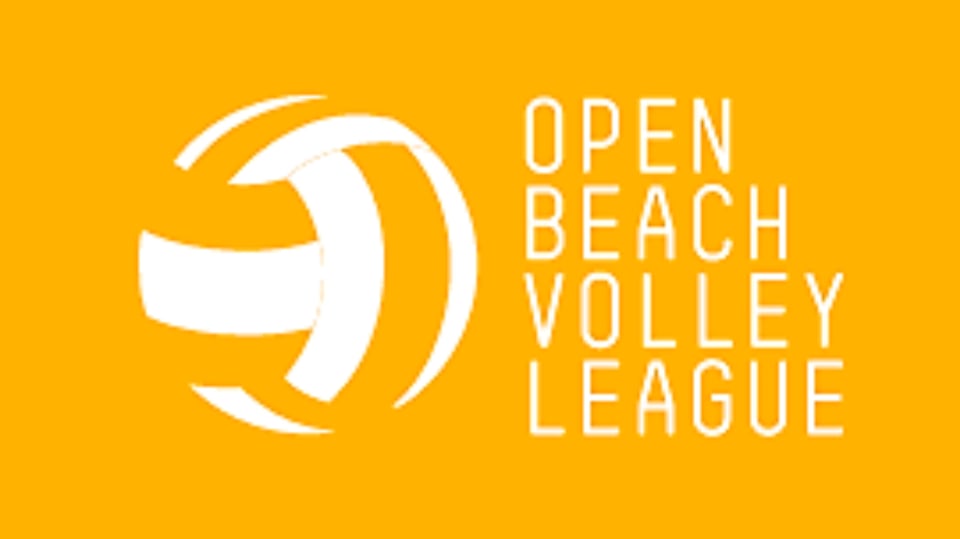 Balla da volley alva ed il text “Open Beach Volley League” alv sin in funs mellen.
