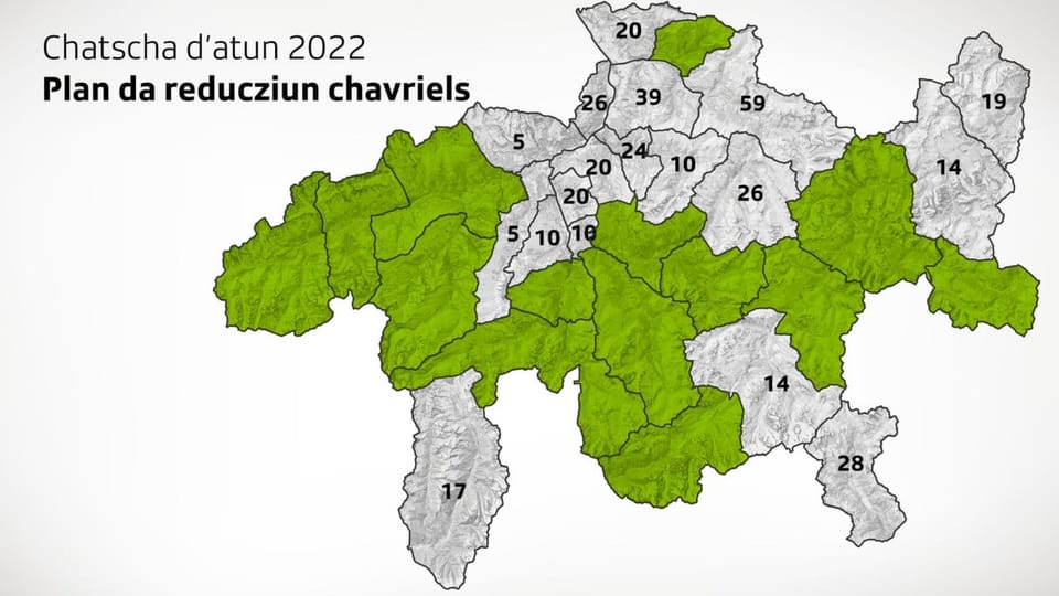 La carta mussa quants chavriels che ston vegnir sajettads en las differentas regiuns.