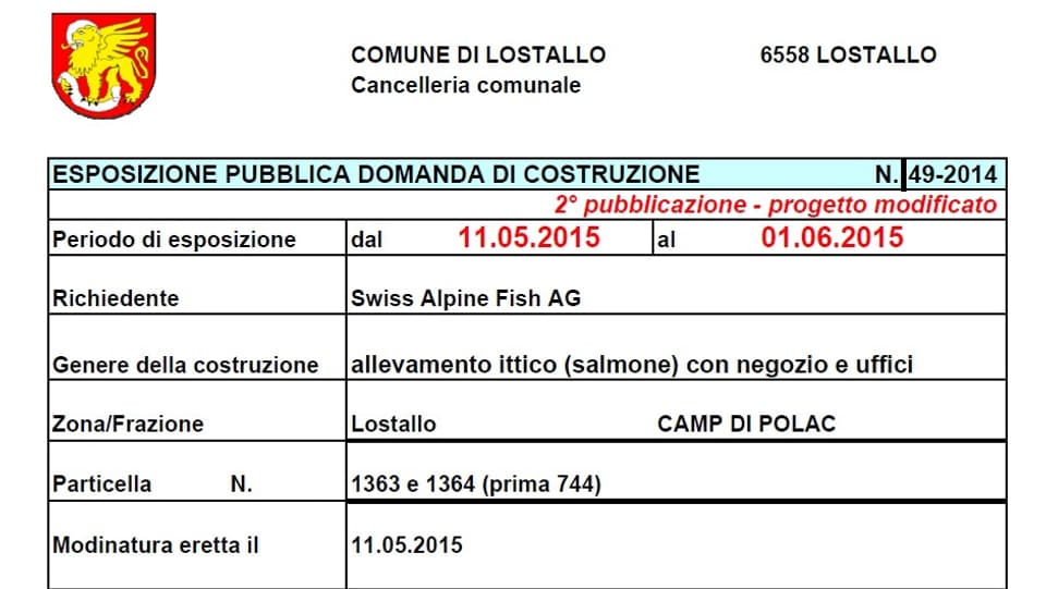 Esposizione pubblicca domanda di costruzione comune di Lostallo