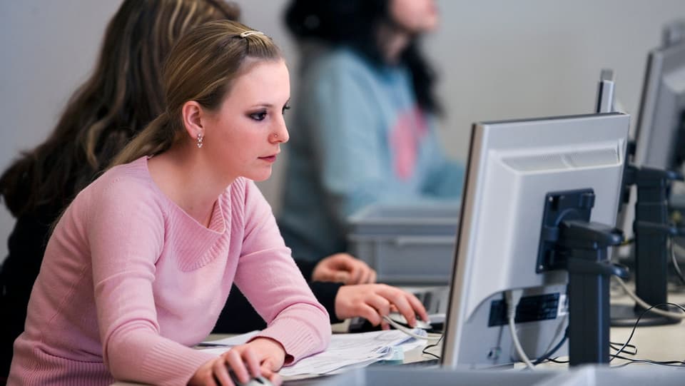 Ina scolara davant in computer.
