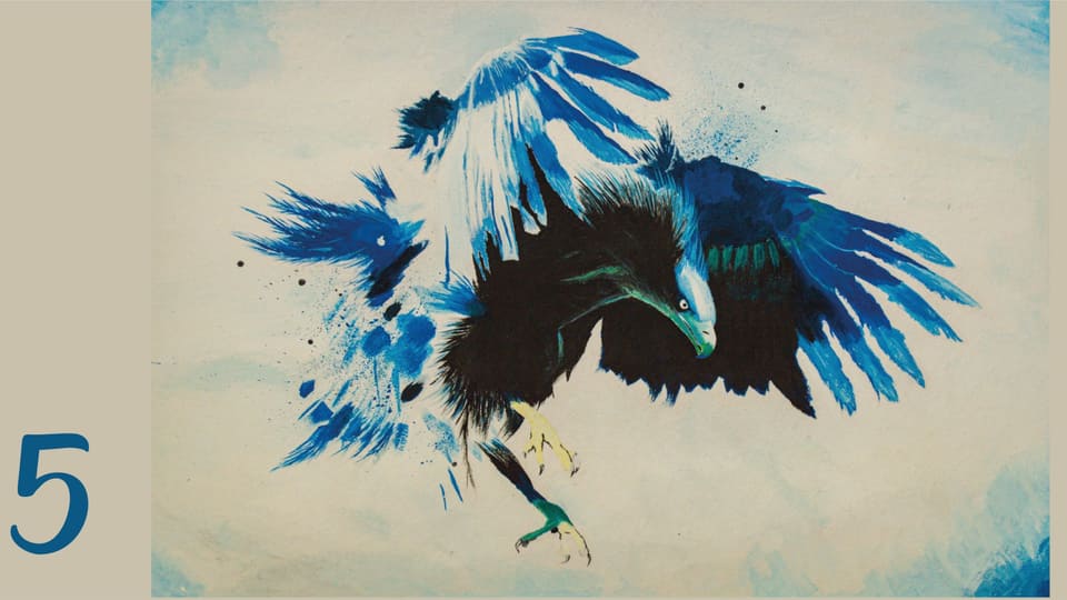 Blauer Adler purtret d'ina evla blau.