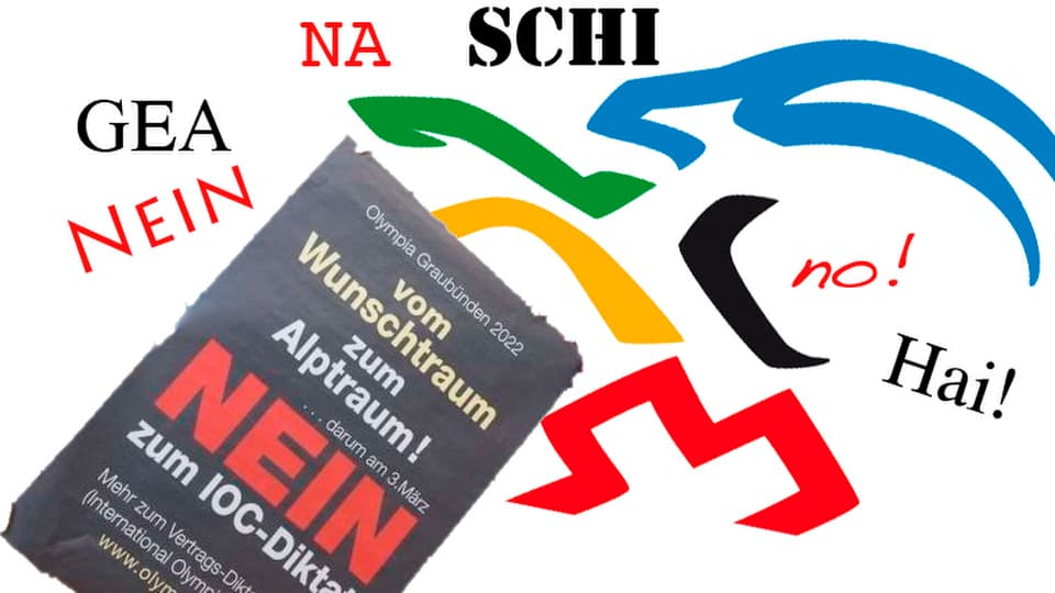 logo candidatura grischuna gieus olimpics, capricorn en las 5 colurs dals rintgs olimipics