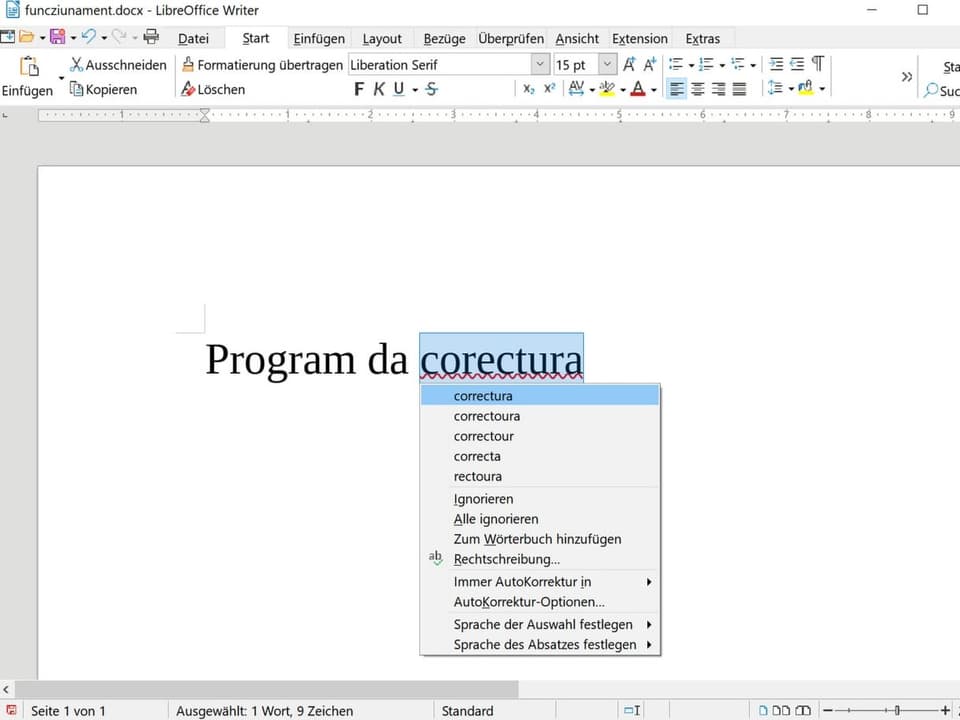 Il program da correctura implementà en in program da scriver.