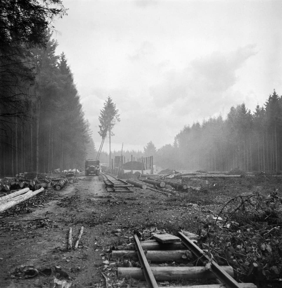 Bauarbeiten im Jahr 1946 für den neuen Flugplatz in Kloten.