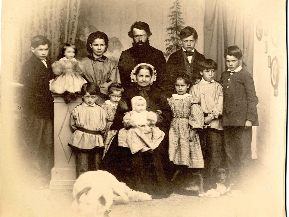 Johannes Badrutt-Berry cun sia famiglia, 1863.