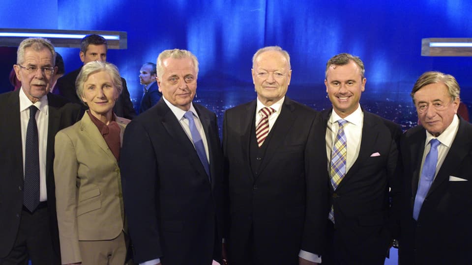 Il maletg mussa ils 6 candidats che vulan daventar president da l'Austria.