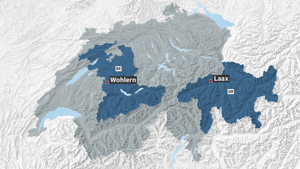 Charta da la Svizra cun las duas vischnancas da Laax e Wohlern.