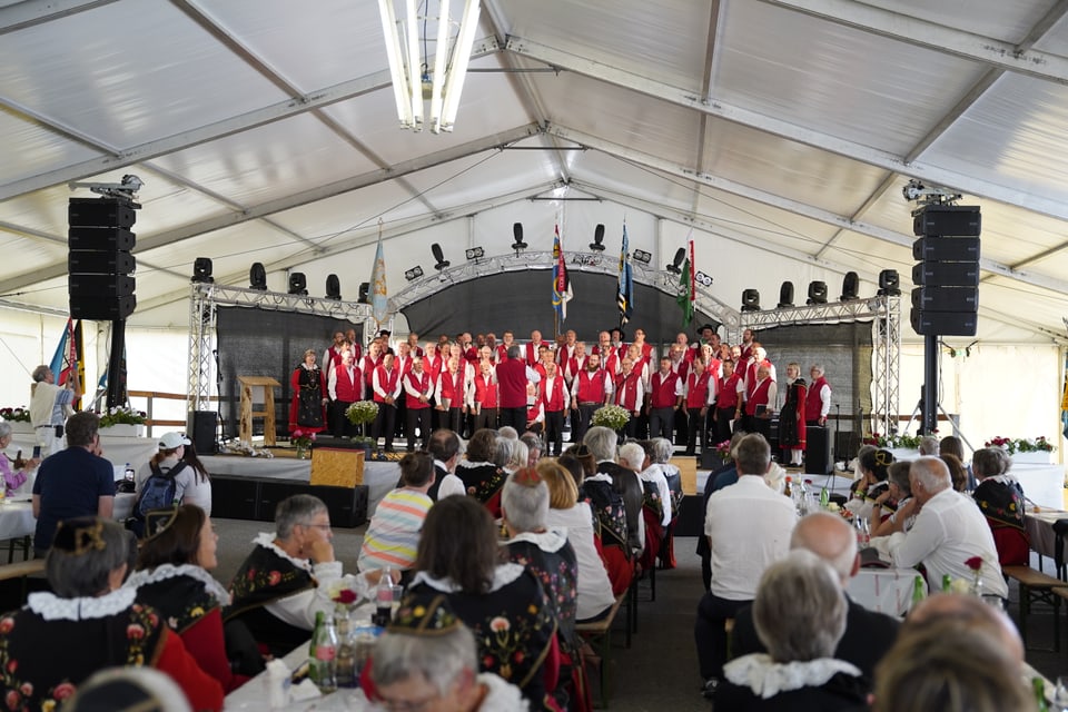 Der Chor des Nationalparks Engadin auf der Bühne.