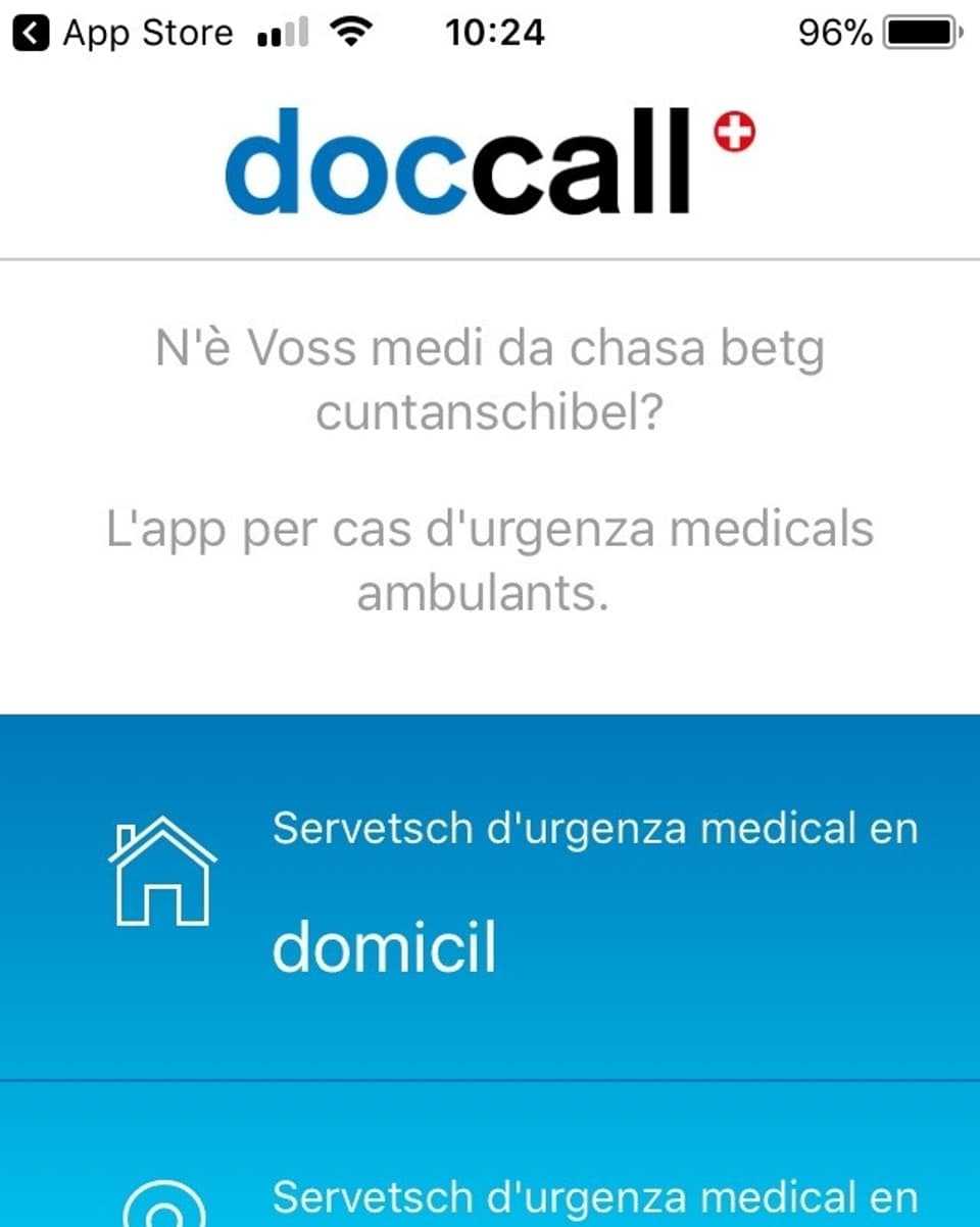 screenshot da la applicaziun «doccall» cun ils buttuns da contact
