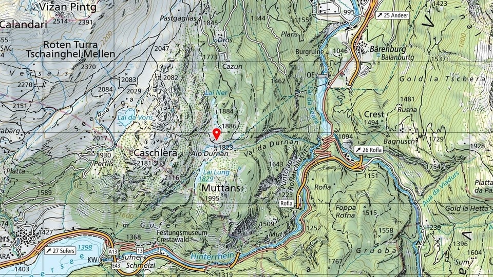 carta geografica, cuntrada da l'Alp Durnan ad Andeer