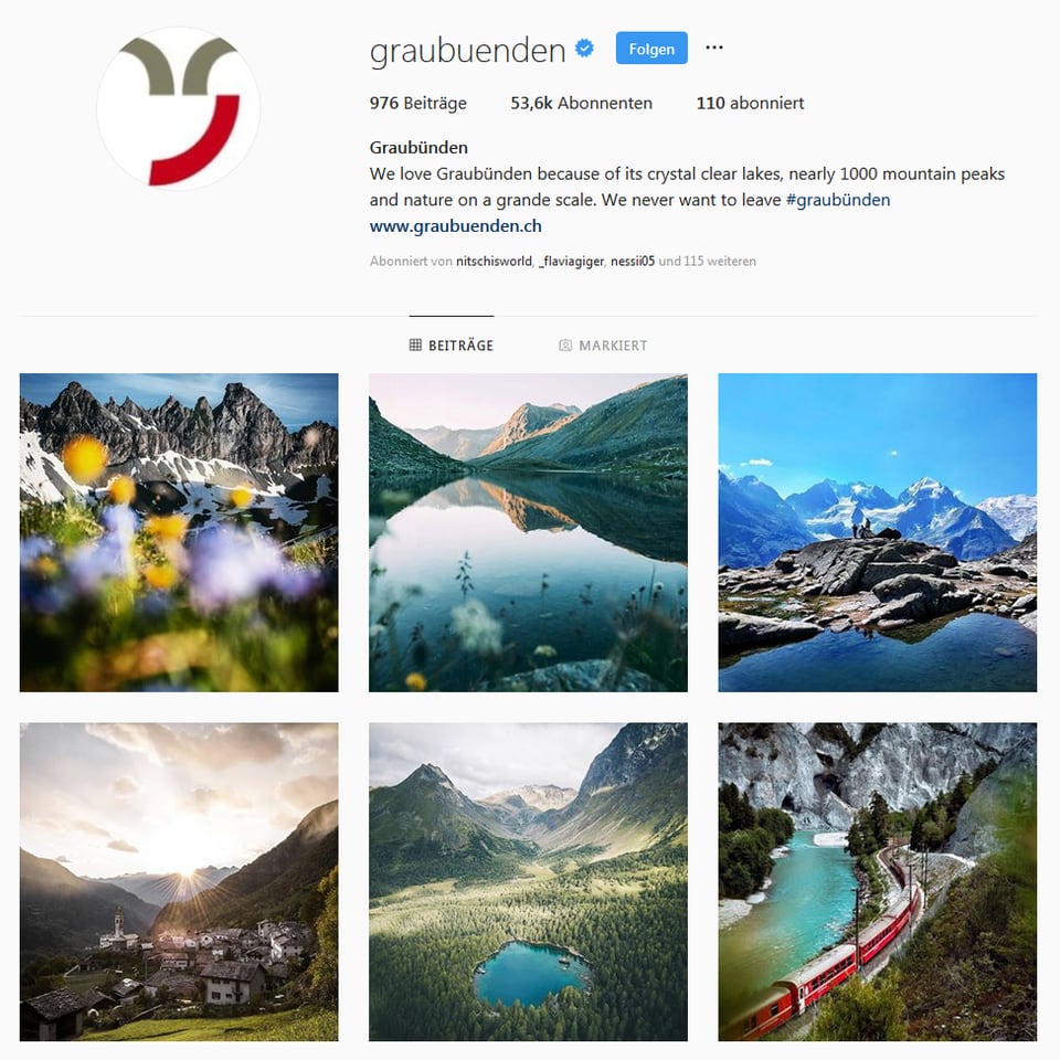 Uschia vesa il conto da Instagram da Grischun Vacanzas ora.