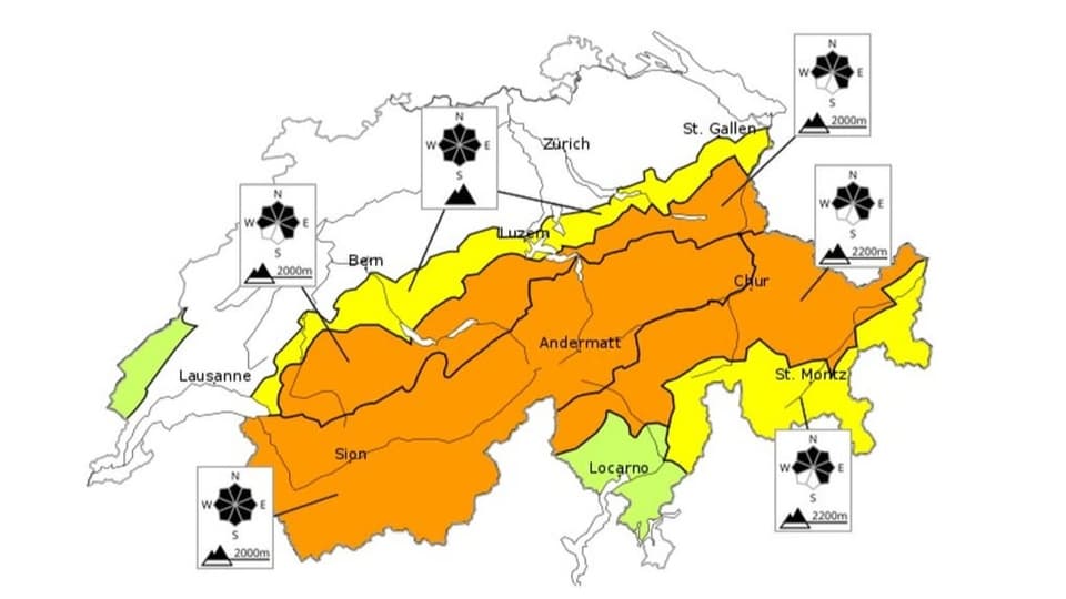 Lawinensituation gemäss dem Institut für Schnee- und Lawinenforschung SLF.